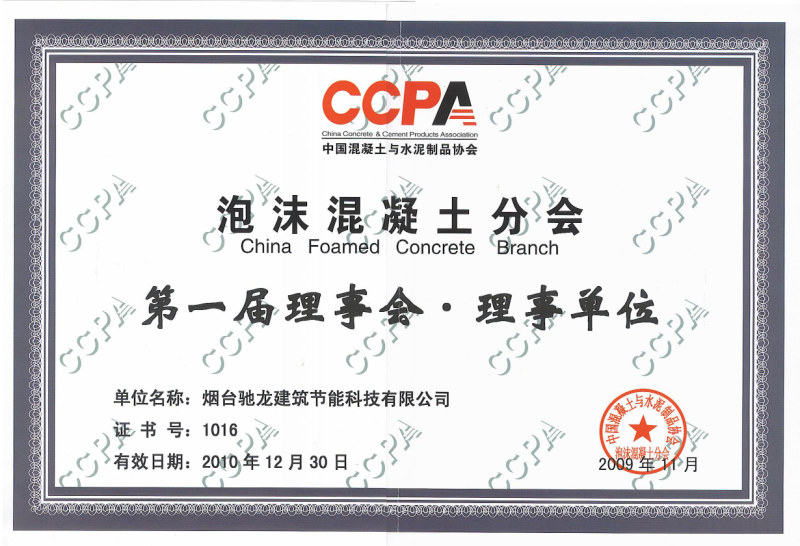 水泥協(xié)會(huì)泡沫混凝土分會(huì)會(huì)員證書